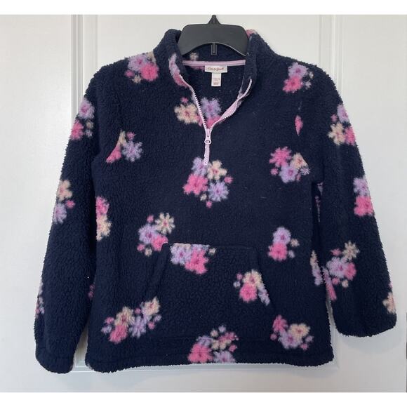 Cat & Jack 1/2 Zip Floral Fleece Sherpa Pullover Sweatshirt Girls Size L 10/12 - Picture 1 of 6